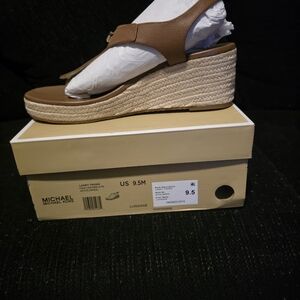 Michael Kors Luggage Brown Espadrille Wedge Sandals
